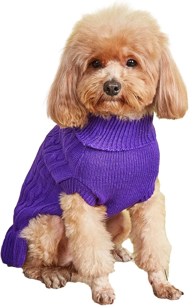 Dog Sweater, Dog Dress for Small Dogs Pet Sweaters Cold Weather Cable Knitwear, Cute Knitted Classic Cat Sweater Warm Dog Clothes Coat for Girls Dog Puppy Cat (Purple, XX-Small)