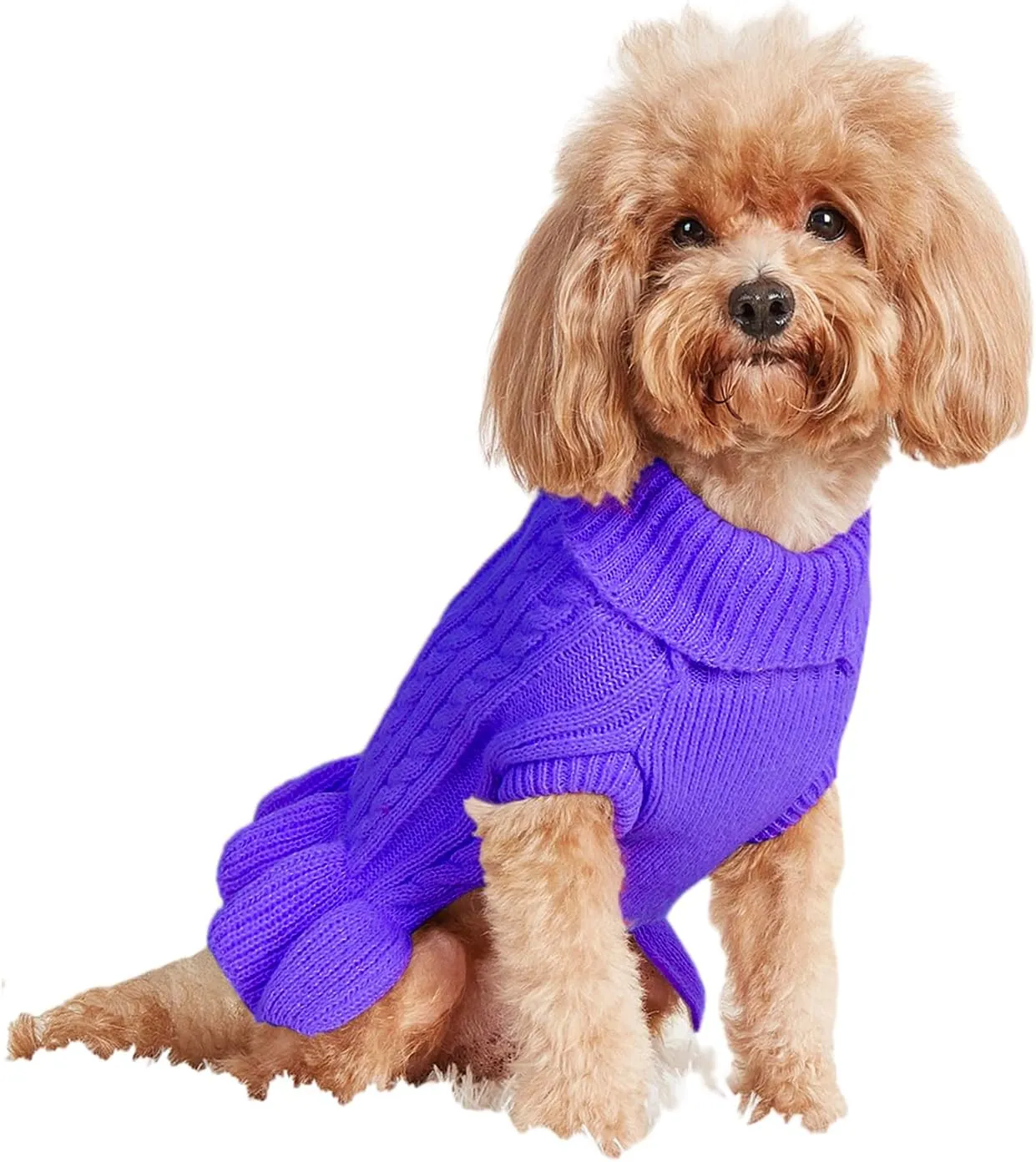 Dog Sweater, Dog Dress for Small Dogs Pet Sweaters Cold Weather Cable Knitwear, Cute Knitted Classic Cat Sweater Warm Dog Clothes Coat for Girls Dog Puppy Cat (Purple, XX-Small)