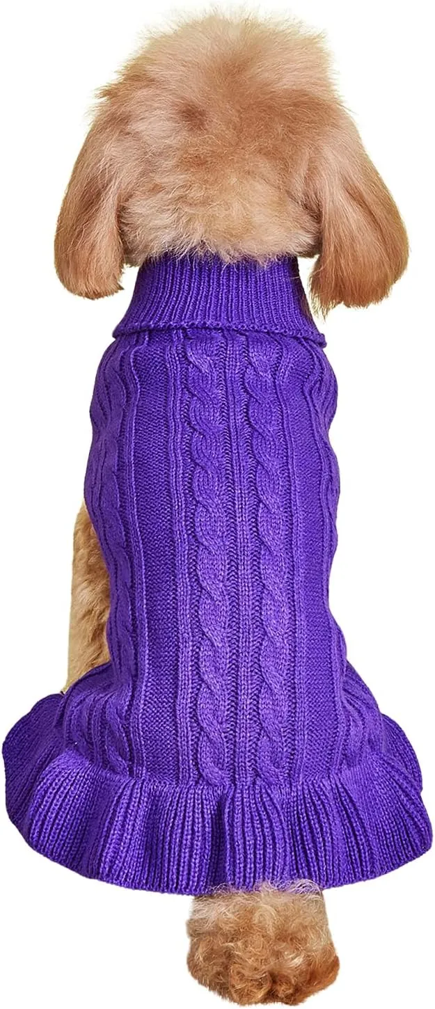 Dog Sweater, Dog Dress for Small Dogs Pet Sweaters Cold Weather Cable Knitwear, Cute Knitted Classic Cat Sweater Warm Dog Clothes Coat for Girls Dog Puppy Cat (Purple, XX-Small)