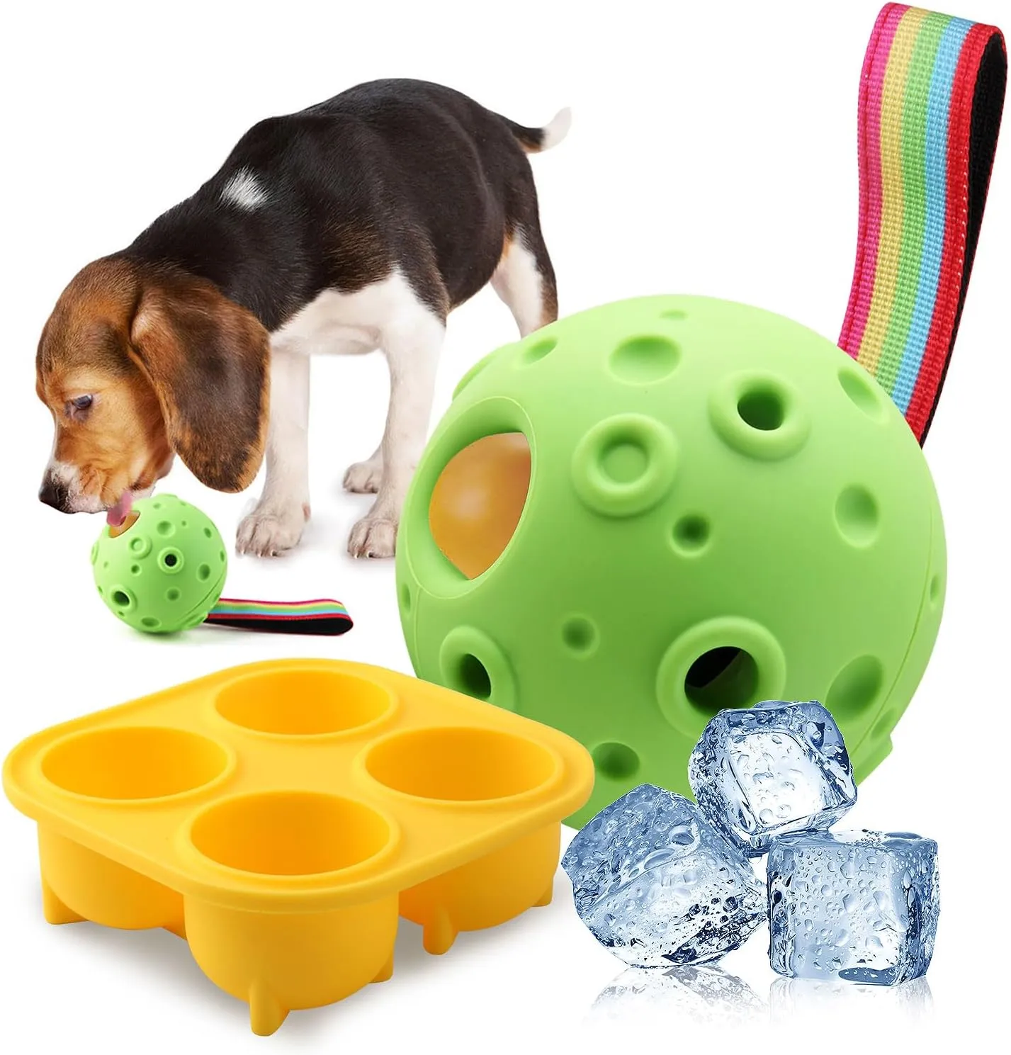 Dog Toys, Frozen Treat Dispensing Dog Toy to Keep Them Busy, Dog Chew Toy for Refillable Homemade Freezable Food Reduces Anxiety, Easy Clean Interactive Dog Puzzle Toy with Silicone Tray Mold (Green)