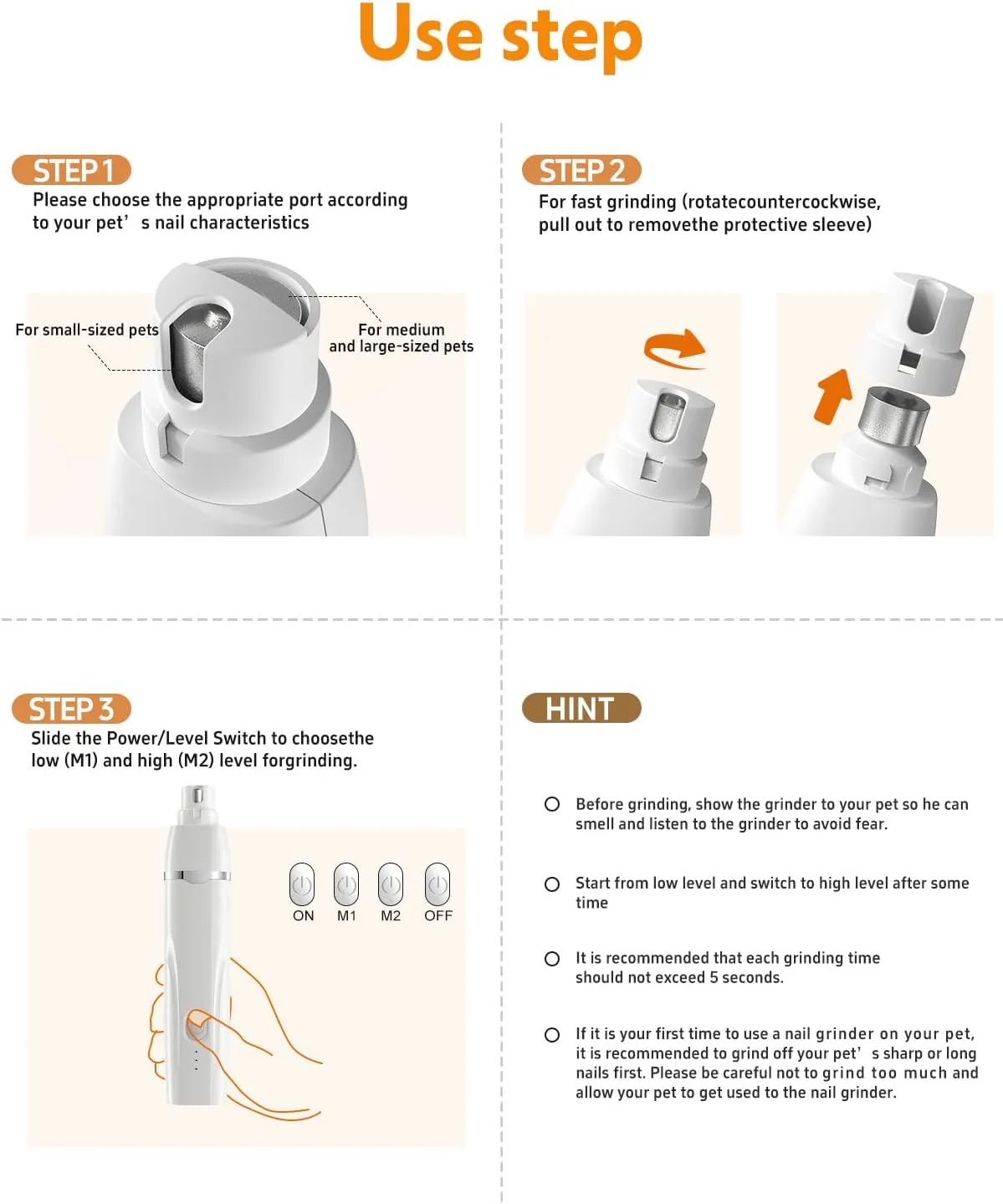 Dogs Hair Clippers Grooming Kit with Nail Grinder, 4 in 1 Cordless Electric Trimmer for Dogs Cat Low Noise USB Rechargeable, Pet Clippers Grooming Paws, Eyes, Ears, Face,Nail, Matted Hair