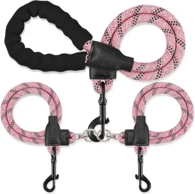 Double Dog Leash, Dual Dog Leash, 360 Swivel No Tangle Walking Training Two Dog Leash, Comfortable Shock Absorbing Climbing Reflective Leash for Small Medium and Large Dogs
