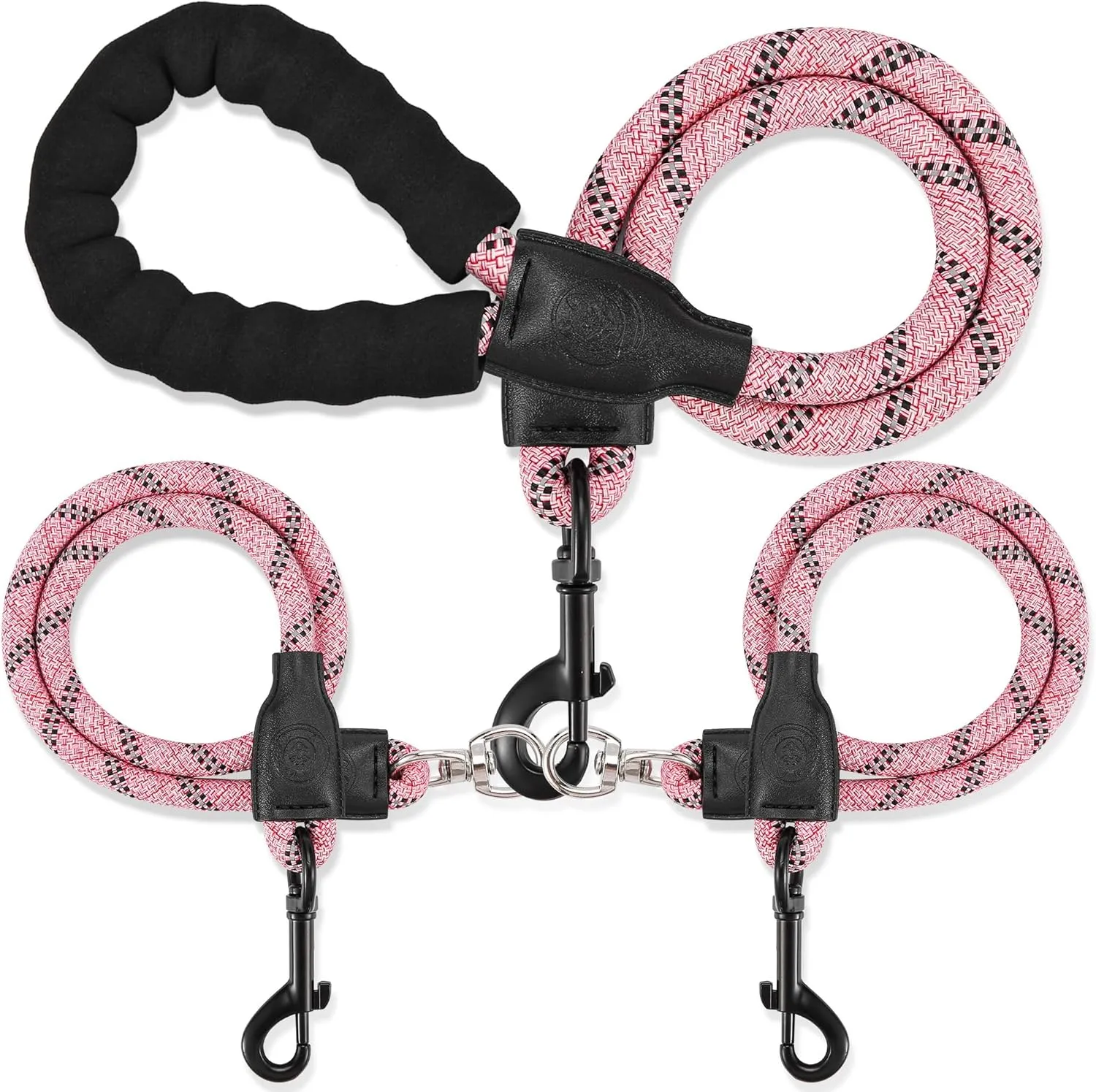 Double Dog Leash, Dual Dog Leash, 360 Swivel No Tangle Walking Training Two Dog Leash, Comfortable Shock Absorbing Climbing Reflective Leash for Small Medium and Large Dogs