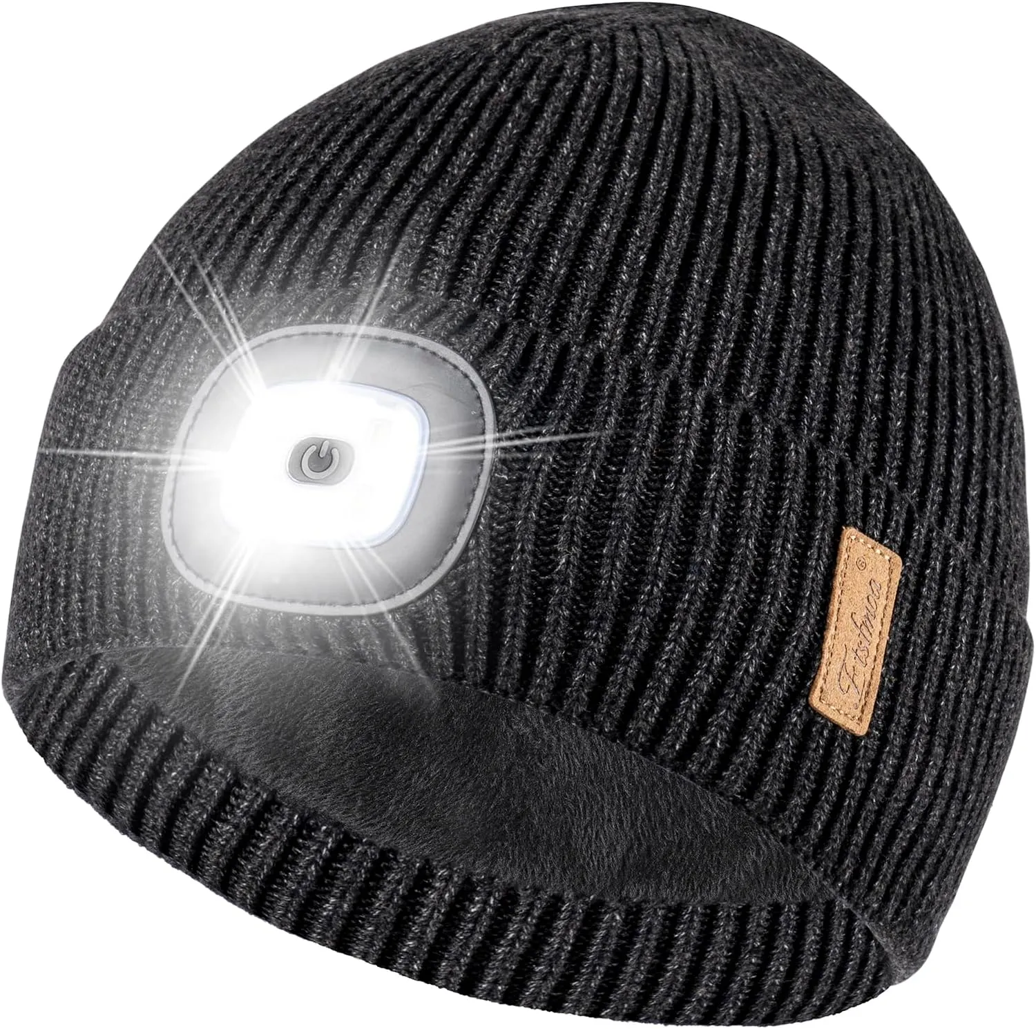 Etsfmoa Unisex Hat with Light,Fleece Lined Beanie Warm Knit Hat,Gifts for Men Women,Rechargeable LED Cap