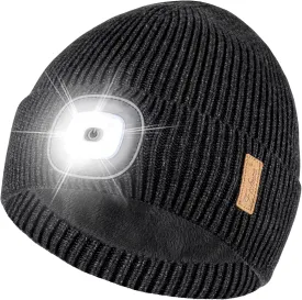 Etsfmoa Unisex Hat with Light,Fleece Lined Beanie Warm Knit Hat,Gifts for Men Women,Rechargeable LED Cap