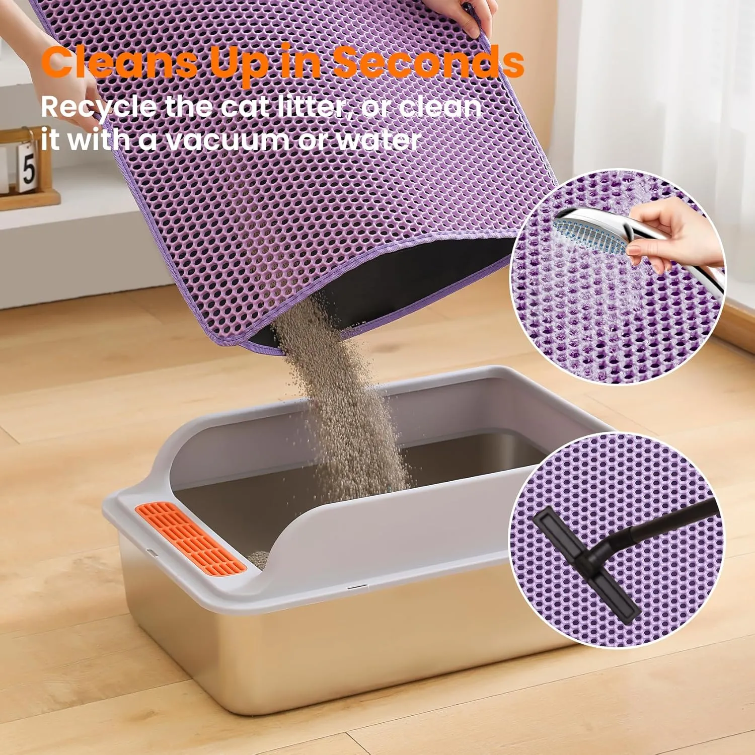 Extra Large Cat Litter Mat, 30x22 Inches Honeycomb Double Layer Cat Litter Trapping Mat, Non Slip Waterproof Urine Proof Large Kitty Litter Box Mat for Floor, Kitten Supplies, XL, Purple