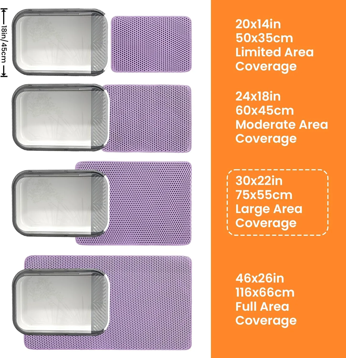 Extra Large Cat Litter Mat, 30x22 Inches Honeycomb Double Layer Cat Litter Trapping Mat, Non Slip Waterproof Urine Proof Large Kitty Litter Box Mat for Floor, Kitten Supplies, XL, Purple