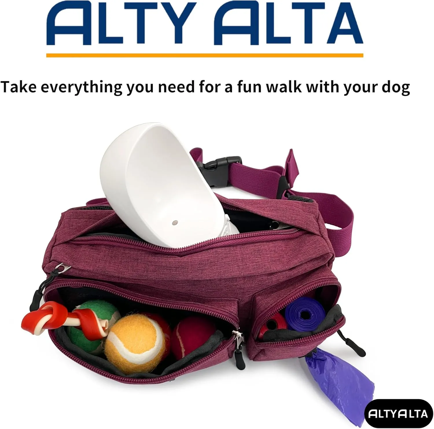 EZ Dog Walking Fanny Pack, Dog Training Treat Pouch, Easy for Walking with Dogs, Belt Bag with 6 Pockets and Waste Bag Dispenser