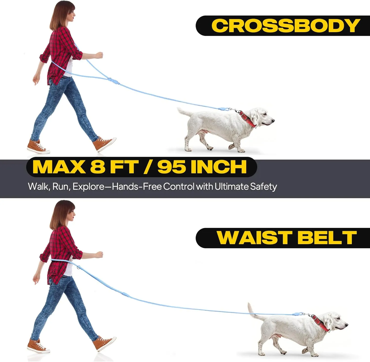 Fida Hands Free Dog Leash for Small Dogs, Adjustable Crossbody/Waist Leash for Small/Medium/Large Dogs, Waterproof Hands-Free Dog Leashes for Running, Walking & Training(S, Blue)