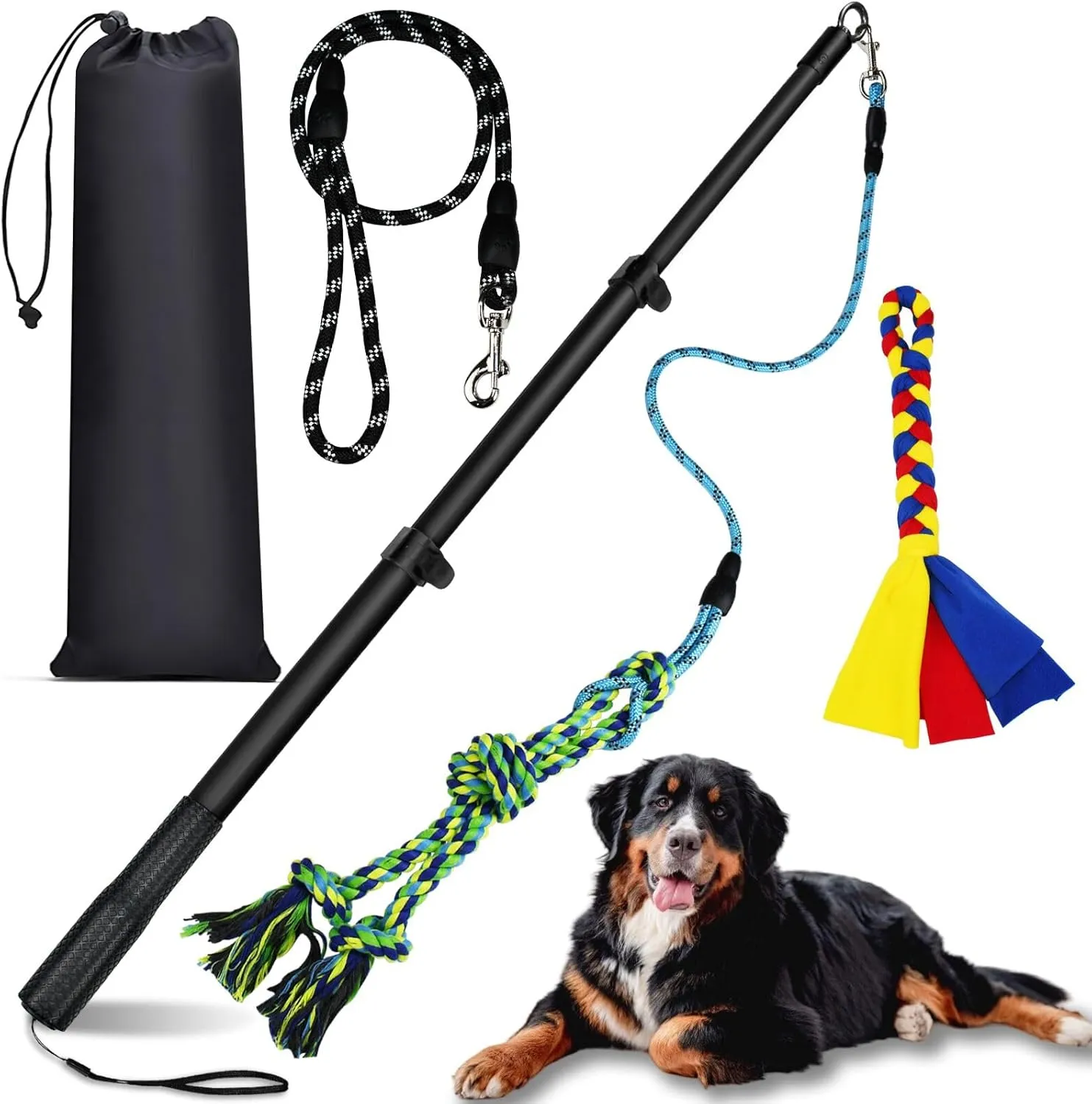 Flirt Pole for Dogs Heavy Duty,Dog Teaser Pole for Small Medium & Large Dogs,Interactive Outdoor Dog Toy with Replaceable Nylon Rope,Perfect for Jumping, Chasing,Tugging, Training & Play