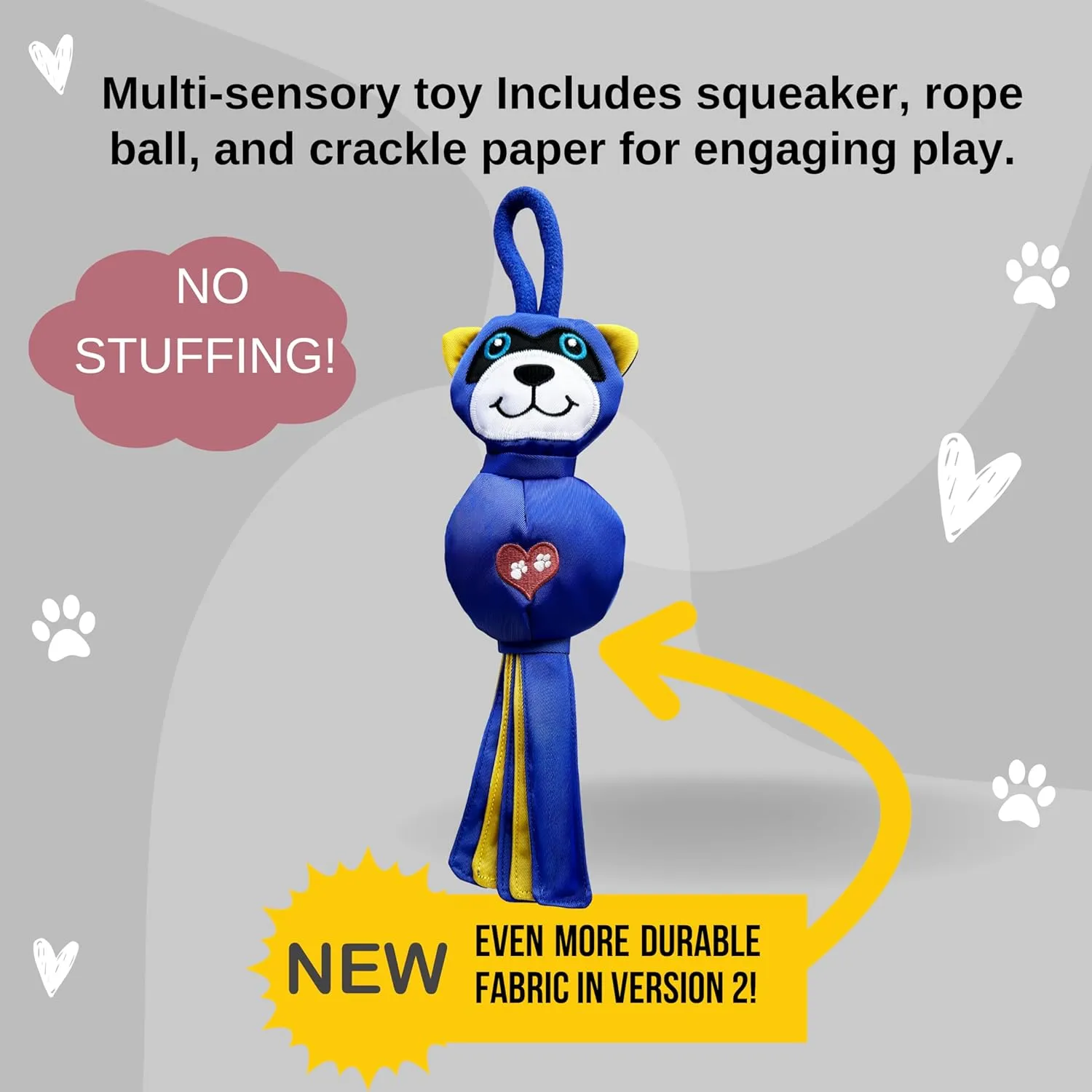 Flirt Pole Replacement Toy - Multi-Sensory Tough Tug Toy for Mighty StrongBite Flirt Pole for Dogs, Teaser Wand Attachment Lure (Raccoon)