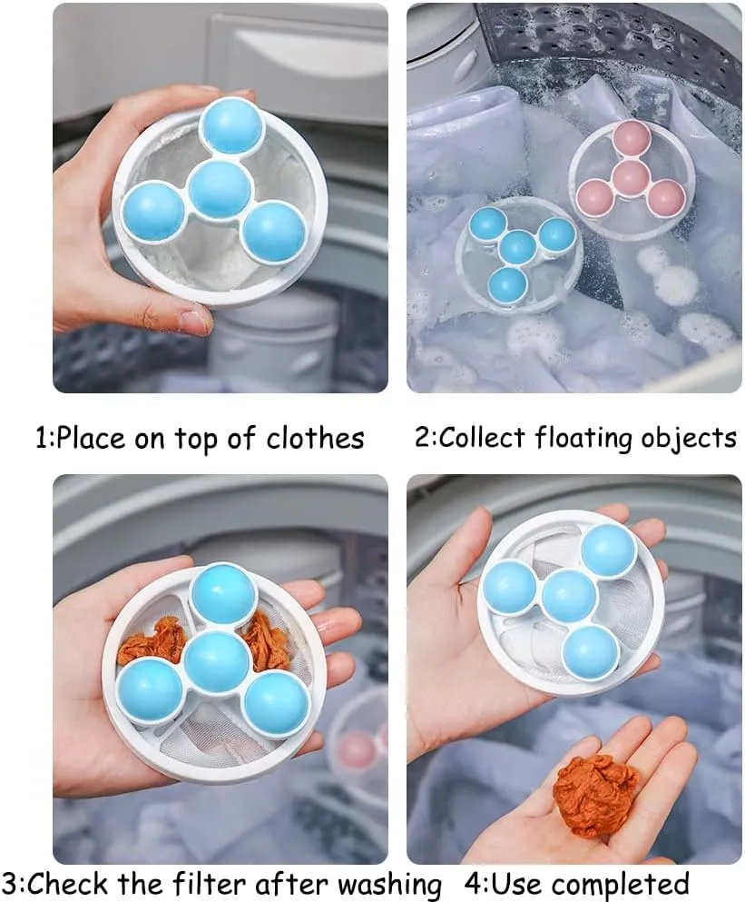 Floating Hair Filtering Mesh Removal, Lint Catcher for Washing Machine, Reusable Washing Machine Hair Filter Cleaning Mesh Bag for Laundry Washing Machine (3PCS Pink)