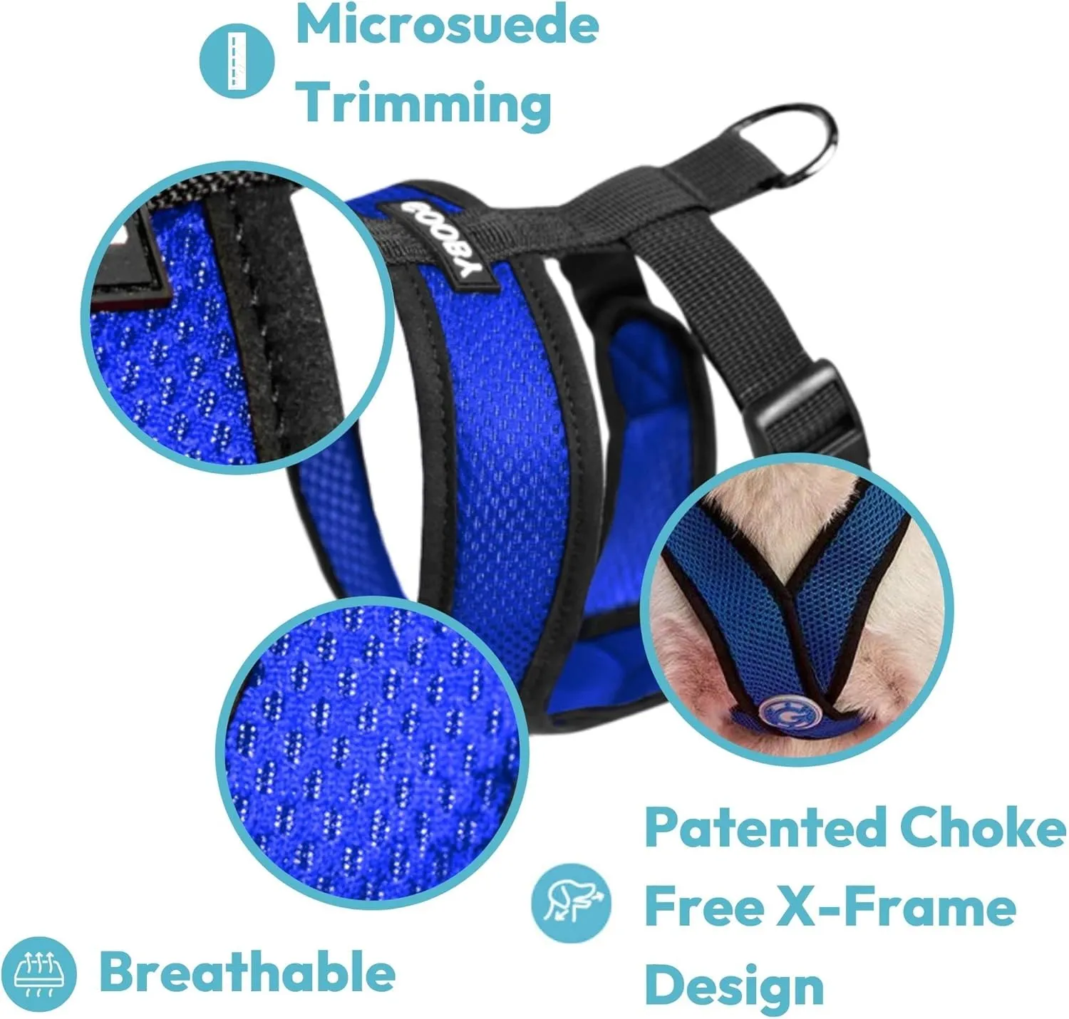 Gooby Comfort X Head In Harness - Blue, Medium - No Pull Small Dog Harness, Patented Choke-Free X Frame - Perfect on the Go Dog Harness for Medium Dogs No Pull or Small Dogs for Indoor and Outdoor Use