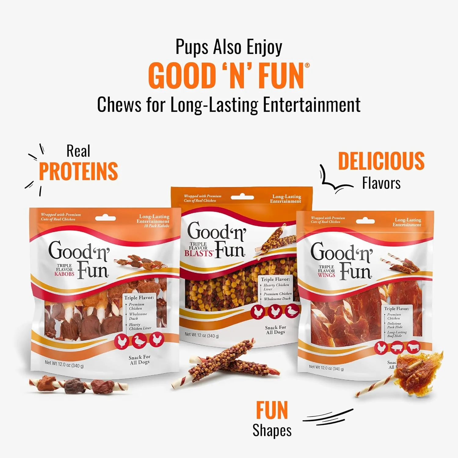 Good 'n' Tasty Triple Flavor Puree Mix-Ins Dog Food Topper Treats for All Dogs, 28 Count, Easy Single-Serve Portions, Added Protein with Salmon, Tuna and Krill, No Chicken or Beef Added