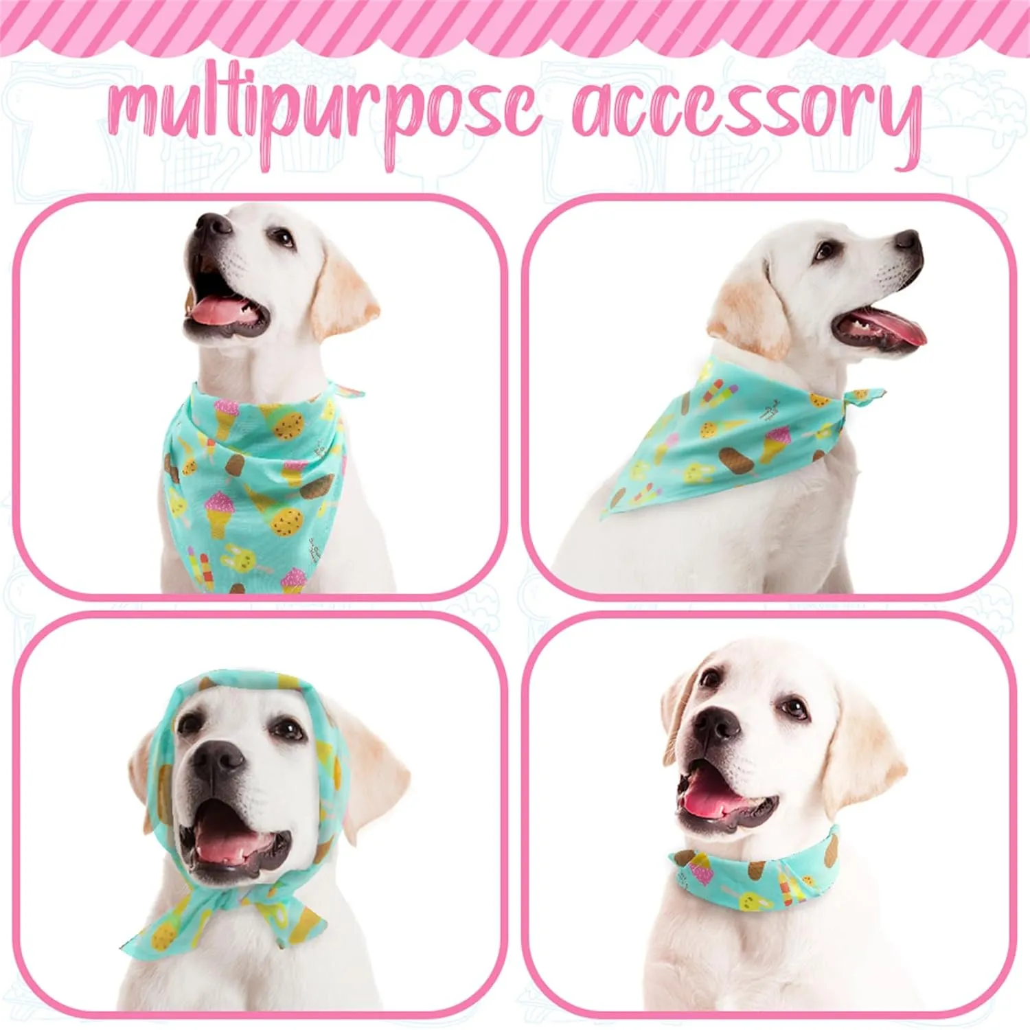 Hawaii Dog Bandanas 3 Pack - Cute Fruit Print Dog Summer Soft Triangle Scarf Bibs, Durable Pet Kerchiefs Accessories for Dogs Cats Spring, Ice Cream Strawberry Watermelon