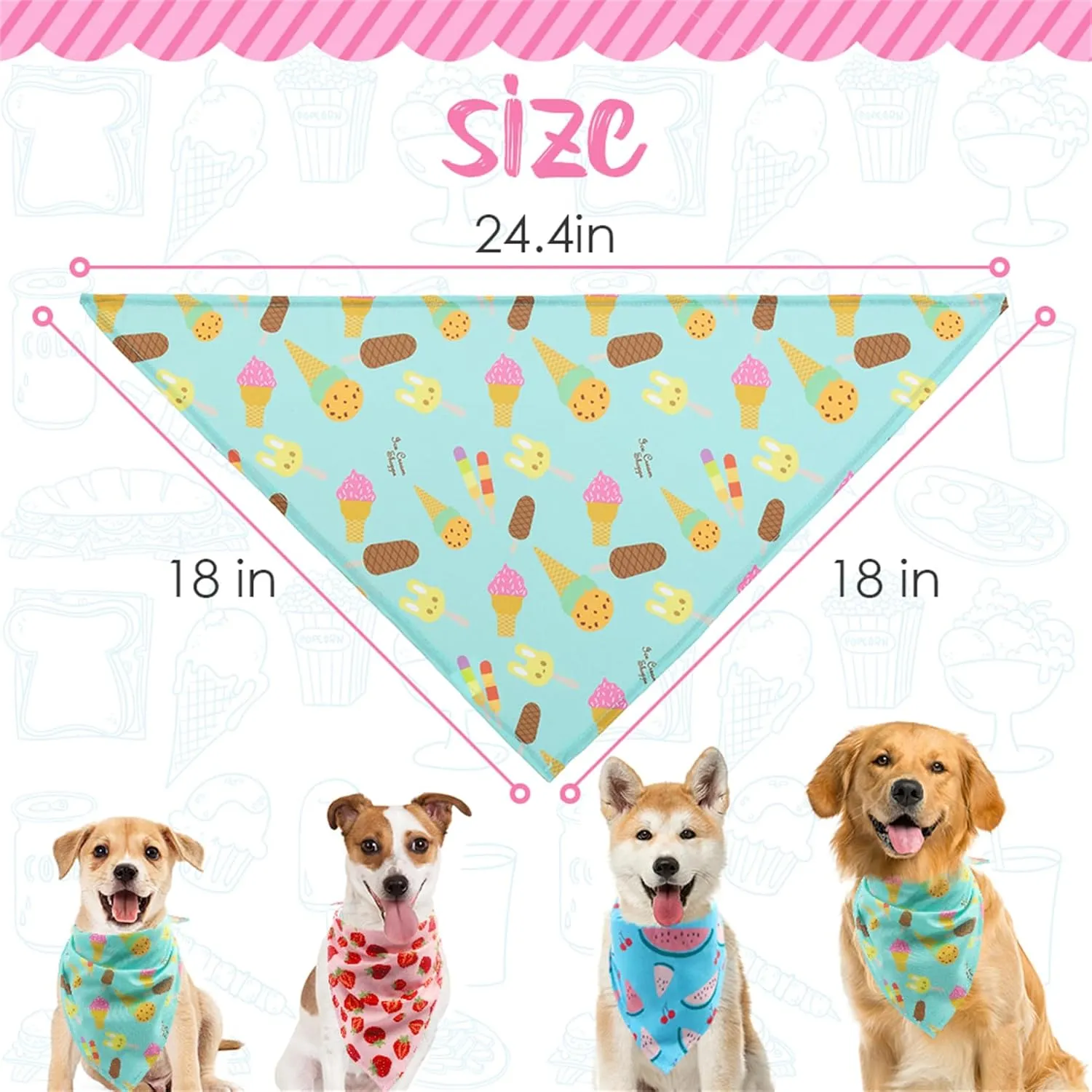 Hawaii Dog Bandanas 3 Pack - Cute Fruit Print Dog Summer Soft Triangle Scarf Bibs, Durable Pet Kerchiefs Accessories for Dogs Cats Spring, Ice Cream Strawberry Watermelon
