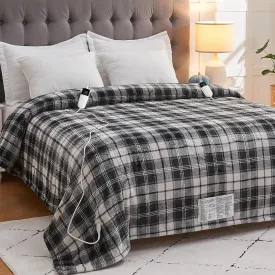 Heated Electric Blanket, Queen Size 84X90, 10 Heating Levels, 8 Hours Auto Off, Dual Control for Bed, Plaid Checkered Sherpa Warmer for Adults, Fast Heating, ETL, Black