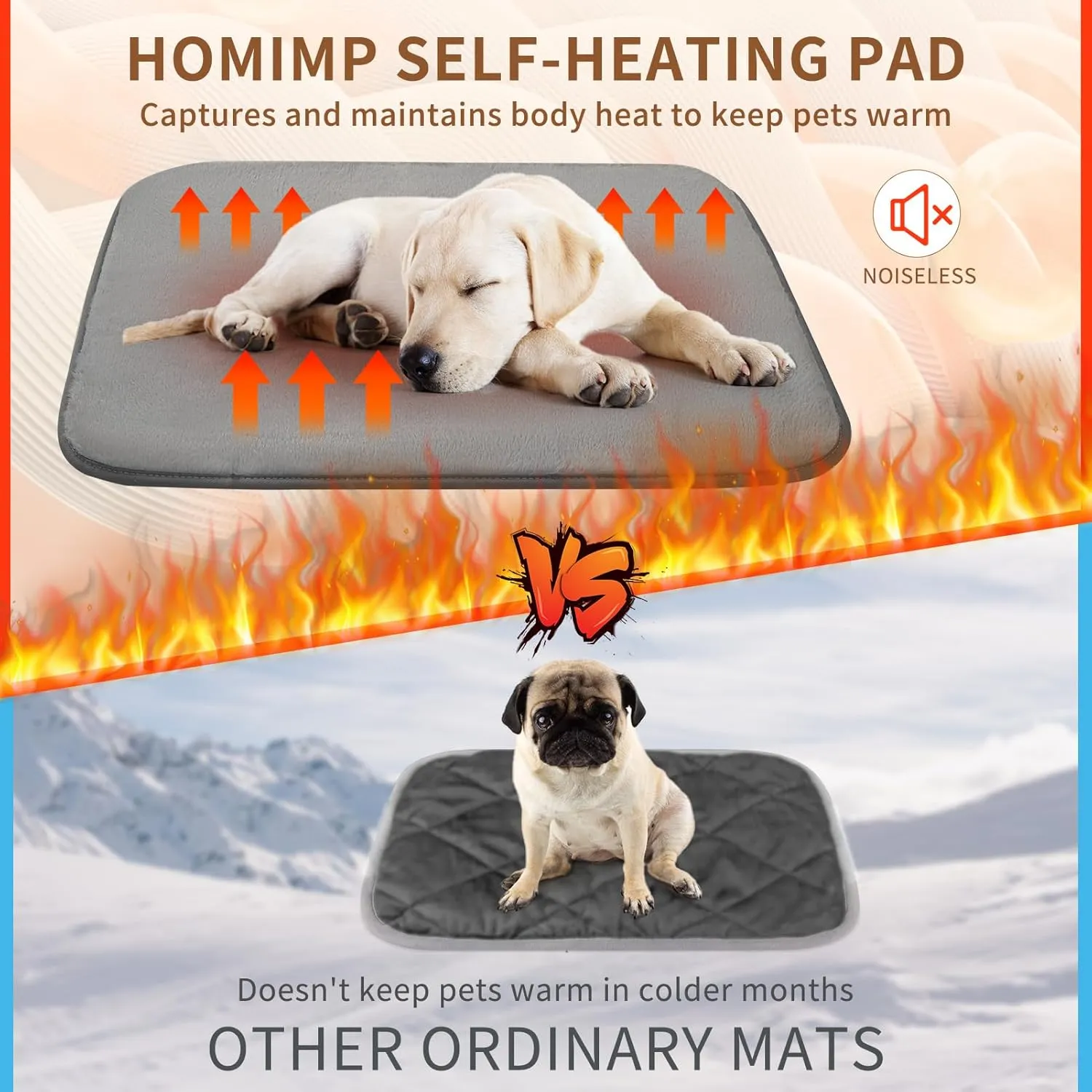 Homimp Self Warming reusable dog training pads,Non-Slip Washable Pee Pads for Dogs, Fast Absorbent Pet Whelping Pads, Ideal for Puppy Senior Dog Whelping, Incontinence, Housebreak, Crate,42x28in, Gray