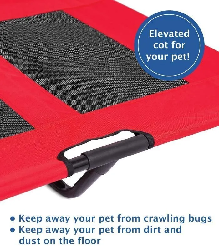 Internet's Best Dog Cot - 48 x 36 - Elevated Dog Bed - Cool Breathable Mesh - Indoor or Outdoor Use - Large - Red