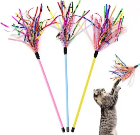 IUHKBH Cat Wand Toys, 3 PCS Interactive Feather Wands Cat Teaser Toys with Sound Paper Tassels and Soft Line Tube for Kittens
