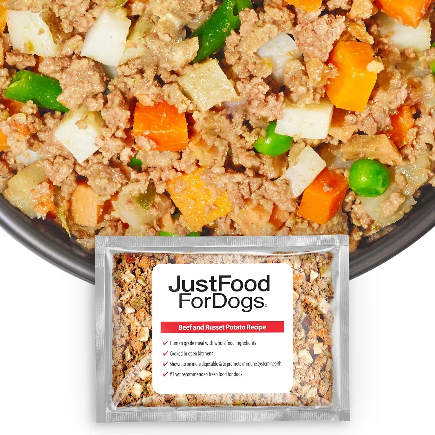 JustFoodForDogs Frozen Fresh Dog Food, Complete Meal or Topper, Beef & Russet Potato Human Grade Recipe, 18 oz (Pack of 7)