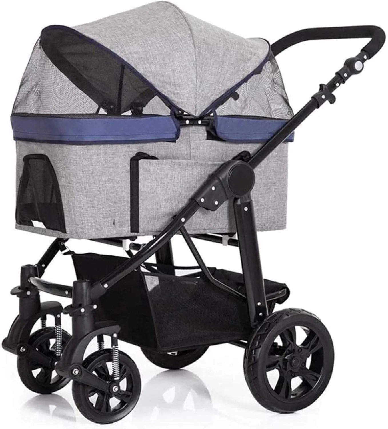 Large Medium Cat Dog Cage Travel Folding Carrier Trolley Max 25kg Front Swivel Wheels Pet Stroller with Adjustable Handle Gray (Gray)
