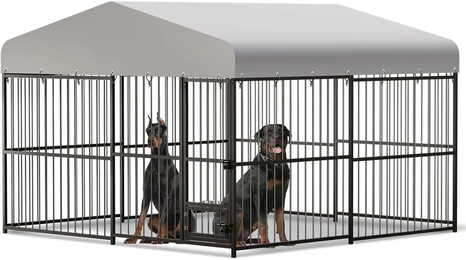 Large Outdoor Dog Kennel, 10 x 10 x 6 FT Galvanized Metal Dog Cage,Heavy-Duty Dog Cage with Waterproof Roof & UV-Resistant Cover, Secure Lock, Feeding Door for Medium/Large Dogs