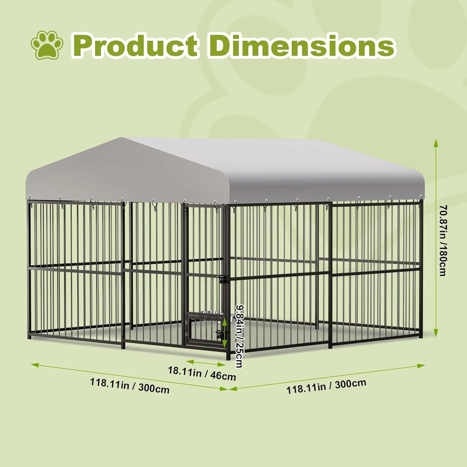 Large Outdoor Dog Kennel, 10 x 10 x 6 FT Galvanized Metal Dog Cage,Heavy-Duty Dog Cage with Waterproof Roof & UV-Resistant Cover, Secure Lock, Feeding Door for Medium/Large Dogs