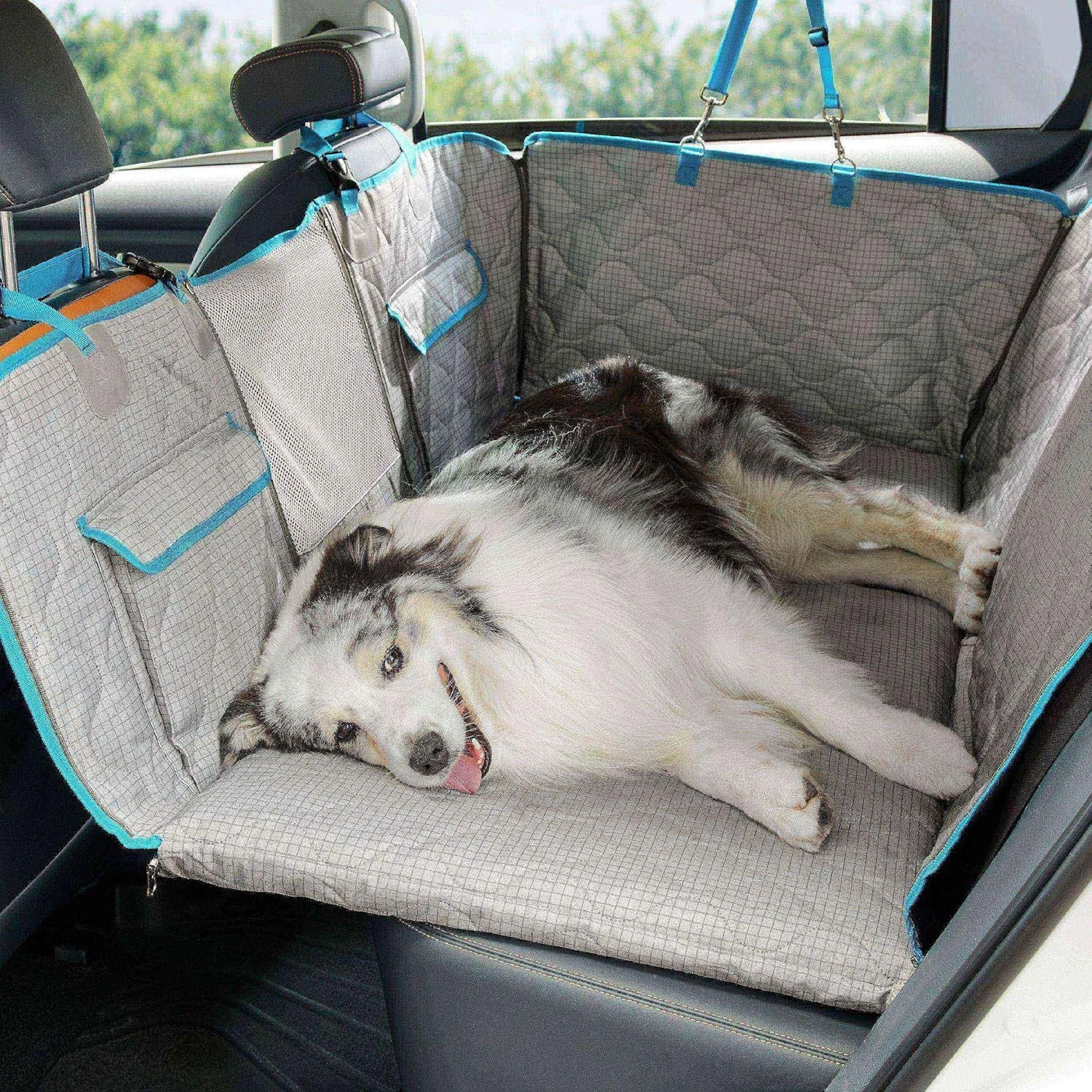 Lesure Dog Car Seat Cover for Back Seat with Hard Bottom, Pet Back Seat Extender with Supportive Egg Crate Foam, Waterproof Non-Slip Dog Hammock for Car, Truck, SUV, Nacreous Clouds