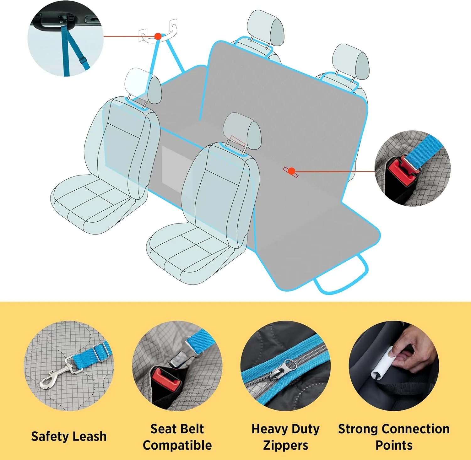 Lesure Dog Car Seat Cover for Back Seat with Hard Bottom, Pet Back Seat Extender with Supportive Egg Crate Foam, Waterproof Non-Slip Dog Hammock for Car, Truck, SUV, Nacreous Clouds