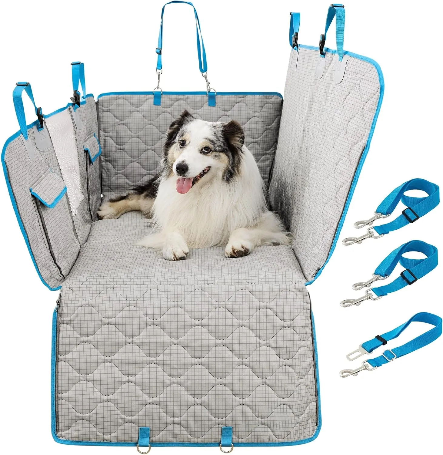 Lesure Dog Car Seat Cover for Back Seat with Hard Bottom, Pet Back Seat Extender with Supportive Egg Crate Foam, Waterproof Non-Slip Dog Hammock for Car, Truck, SUV, Nacreous Clouds