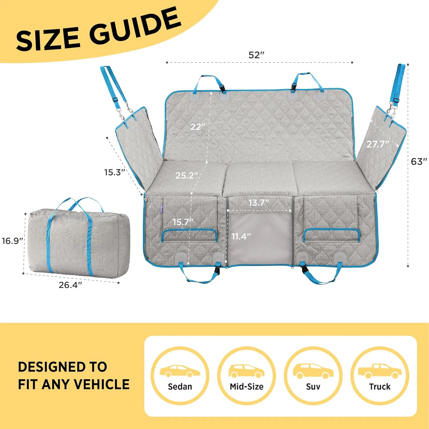 Lesure Dog Car Seat Cover for Back Seat with Hard Bottom, Pet Back Seat Extender with Supportive Egg Crate Foam, Waterproof Non-Slip Dog Hammock for Car, Truck, SUV, Nacreous Clouds
