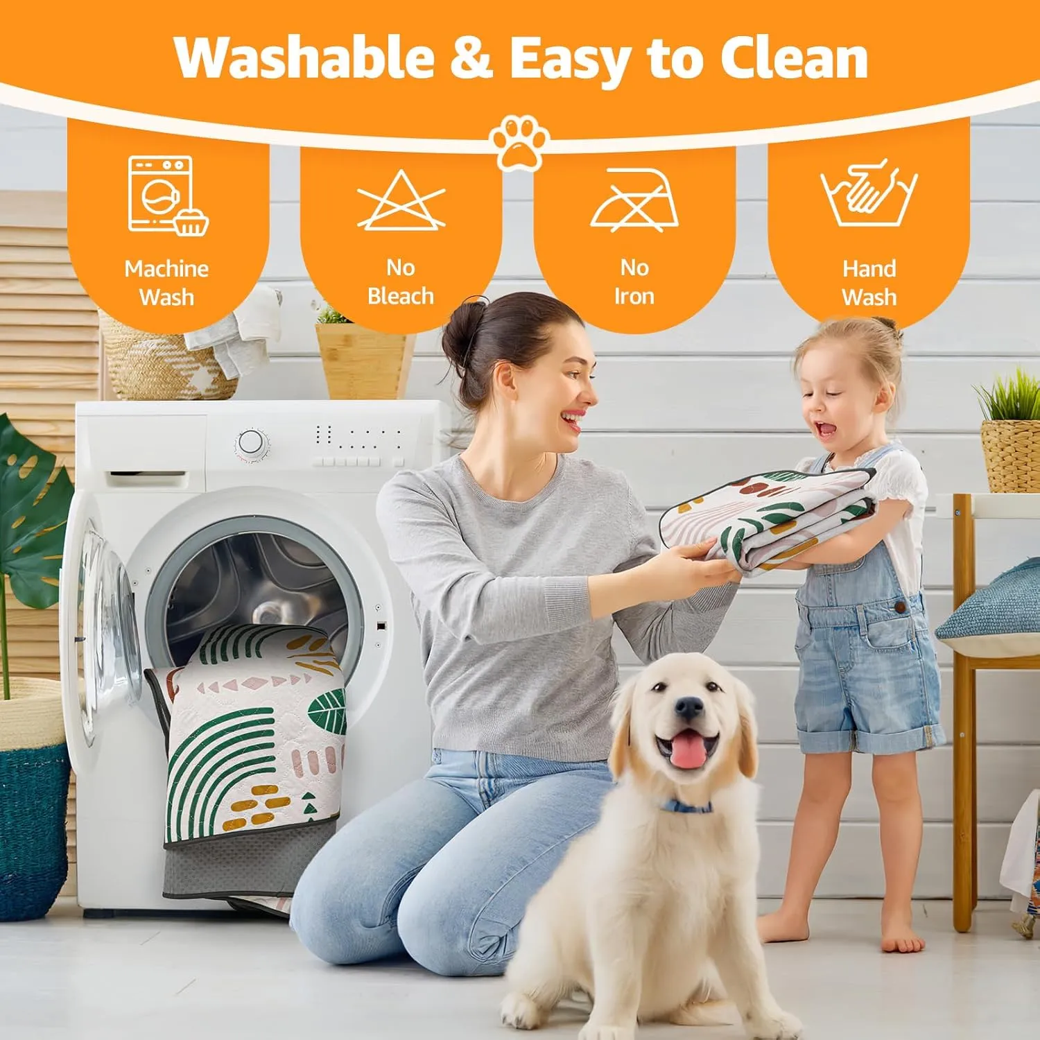 LOOBANI Washable Pee Pads for Dogs: 2-Pack Super Absorbent Reusable Puppy Pads, 100% Waterproof and Non-Slip Whelping Pads for Potty Training, Playpens, Crates, Floors, Beds, and Couches, 24x36 in