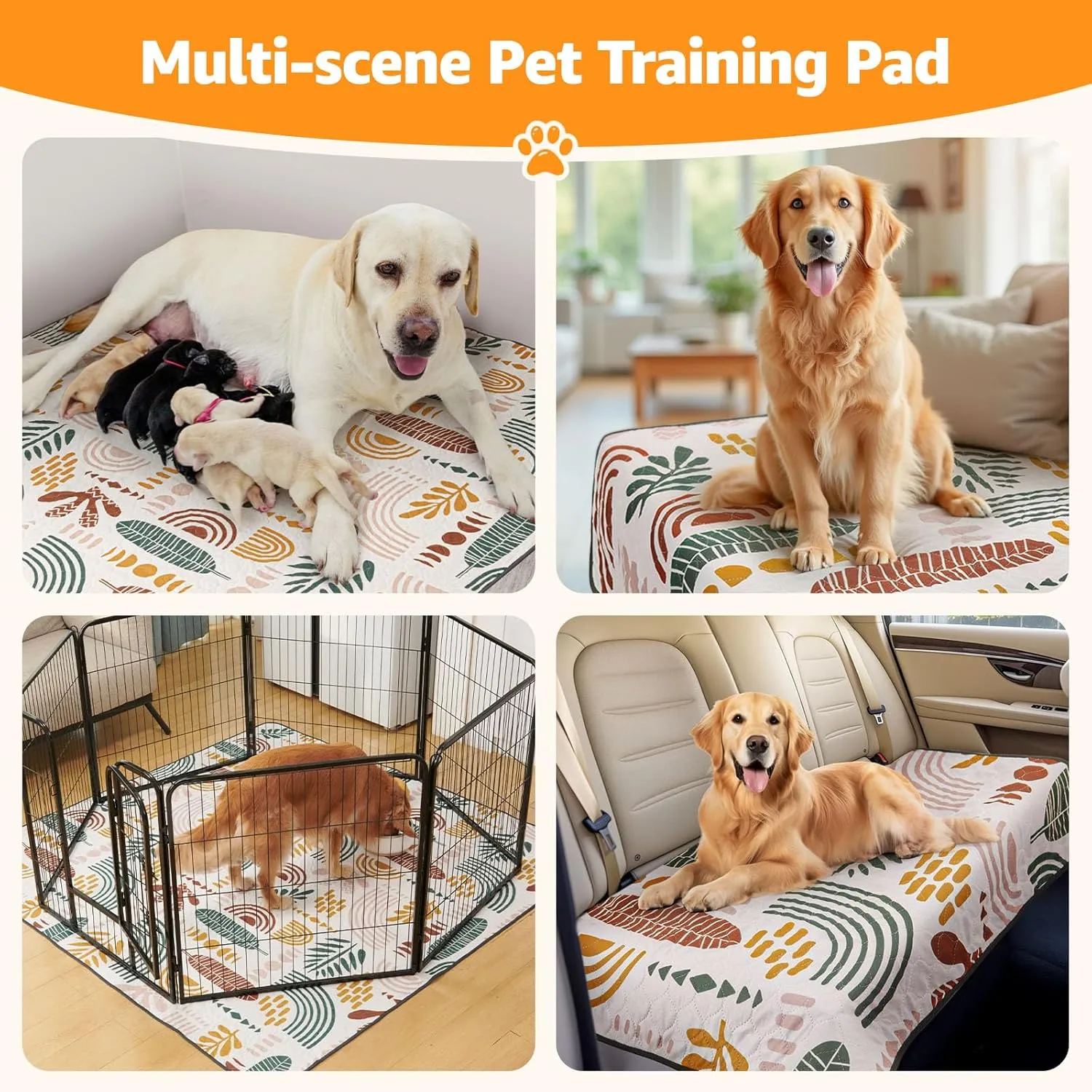 LOOBANI Washable Pee Pads for Dogs: 2-Pack Super Absorbent Reusable Puppy Pads, 100% Waterproof and Non-Slip Whelping Pads for Potty Training, Playpens, Crates, Floors, Beds, and Couches, 24x36 in