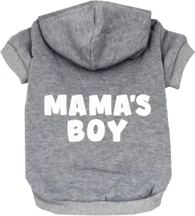 Mama's Boy Mother's Day, Valentine's Day Dog Hoodie Fleece Lined Pullover Sweatshirt with Leash Hole (Grey, X-Small 944)