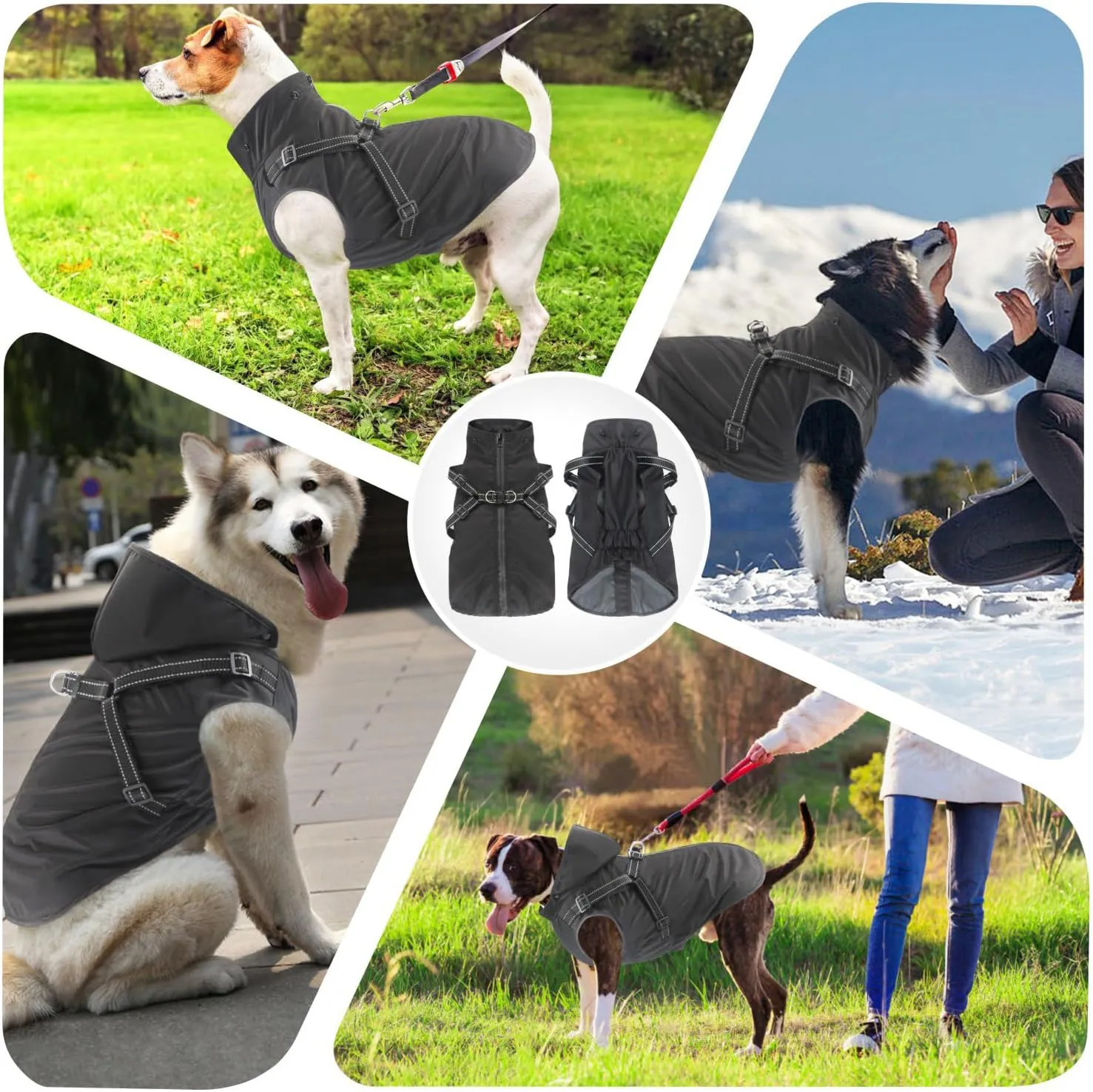 Mosucoirl Dog Raincoat Waterproof Dog Hoodie Reflective Dog Raincoat Hooded Adjustable Rain Jacket for Small Medium Large Dogs Puppies (Black, L)