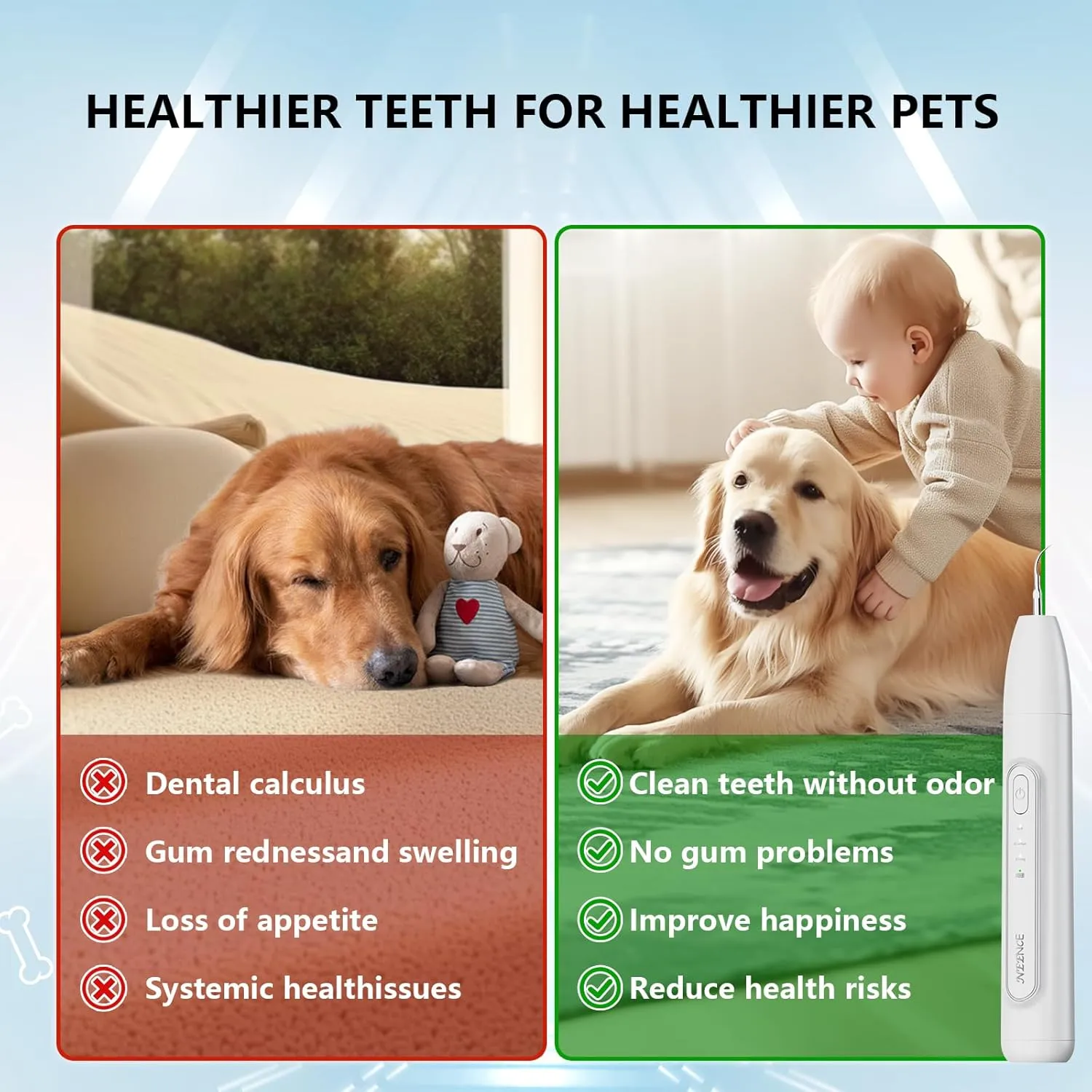 NEENCE Dog Tartar Remover for Teeth, Electric Toothbrush for Dogs,Ultrasonic Teeth Clearner Tools with LED and 3 Modes-3 Intensity Levels Suitable for Small & Large Dogs and Cats, White