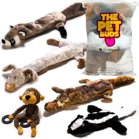 No Stuffing Dog Toy Set - 5 Pack Bundle - No Dangerous Stuffing to Chew or Swallow - 2 Squeakers Each - Big Dog Plush Toys for Small, Medium and Large Dogs - Cute Durable Squeaky Dog Toy