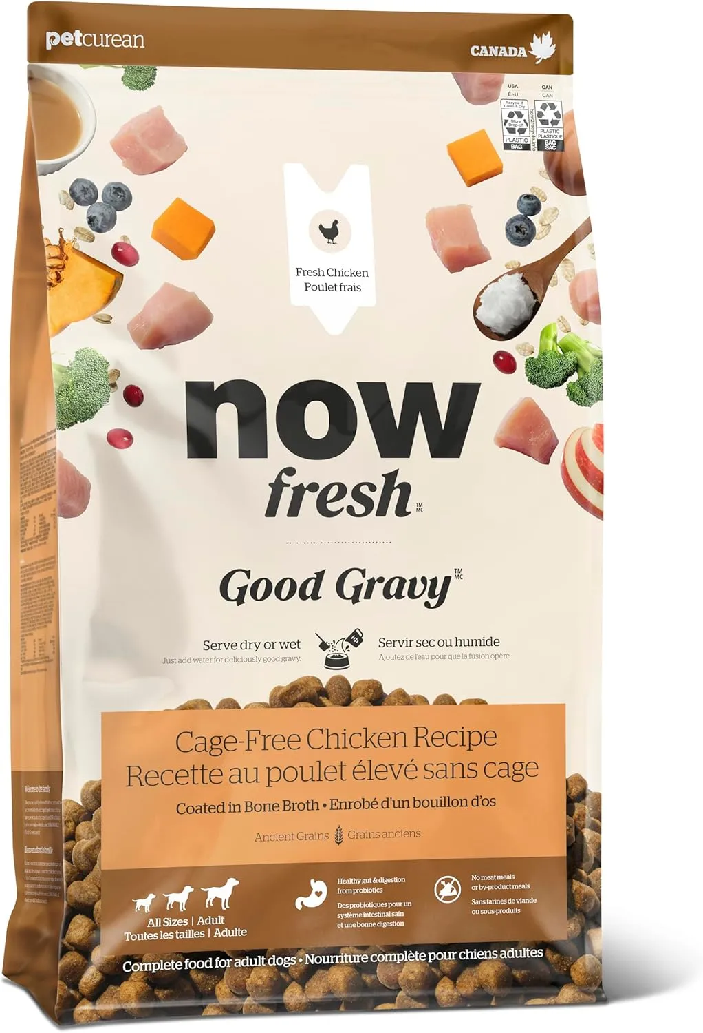 Now Fresh Good Gravy, Bone Broth Coated Kibble, Dry Dog Food, Chicken Adult Recipe with Grains, All Breed Size, 22 lb Bag