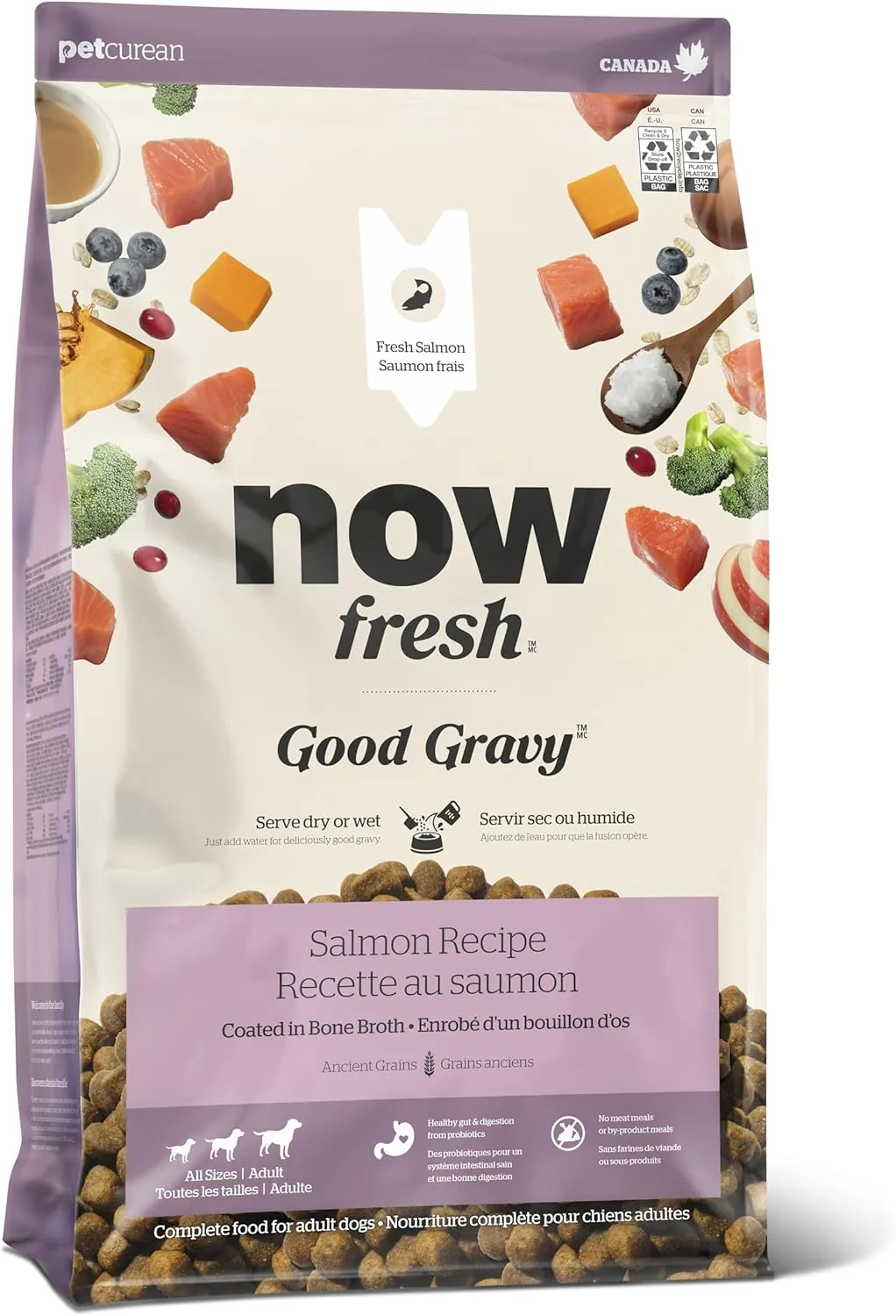 Now Fresh Good Gravy, Bone Broth Coated Kibble, Dry Dog Food, Salmon Adult Recipe with Grains, All Breed Size, 3.5 lb Bag