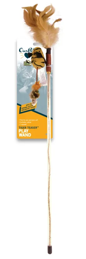 OurPets Play N' Squeak Tiger Teaser Plush and Feather Cat Wand