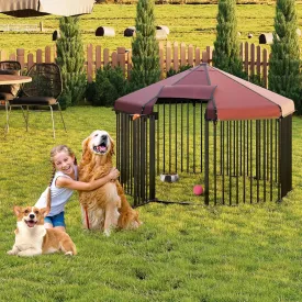Outdoor Dog Kennel with Roof, Outdoor Dog Playpen with Metal Gate, Heavy Duty Octagon Dog Pen with Lock for Outdoor Backyard (4.9x4.9x3.6FT)