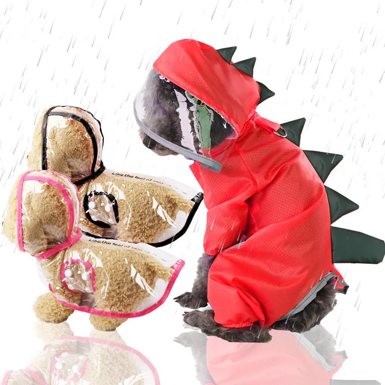 Pet Clothes Transparent Raincoat Dinosaur Four-Legged Pet Clothing Pet Supplies Spring Summer