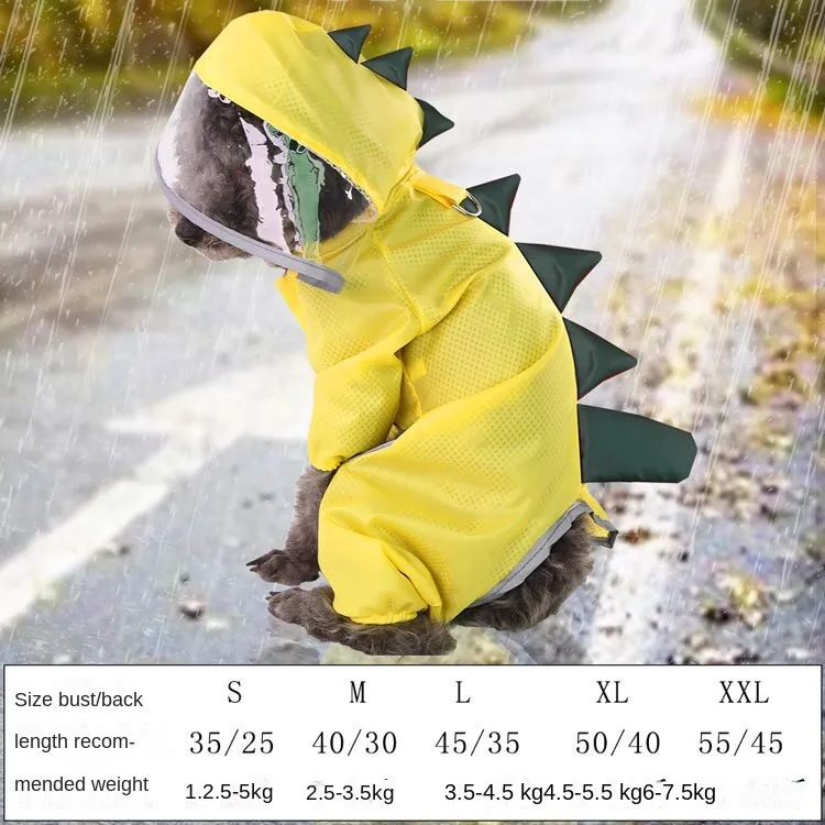 Pet Clothes Transparent Raincoat Dinosaur Four-Legged Pet Clothing Pet Supplies Spring Summer