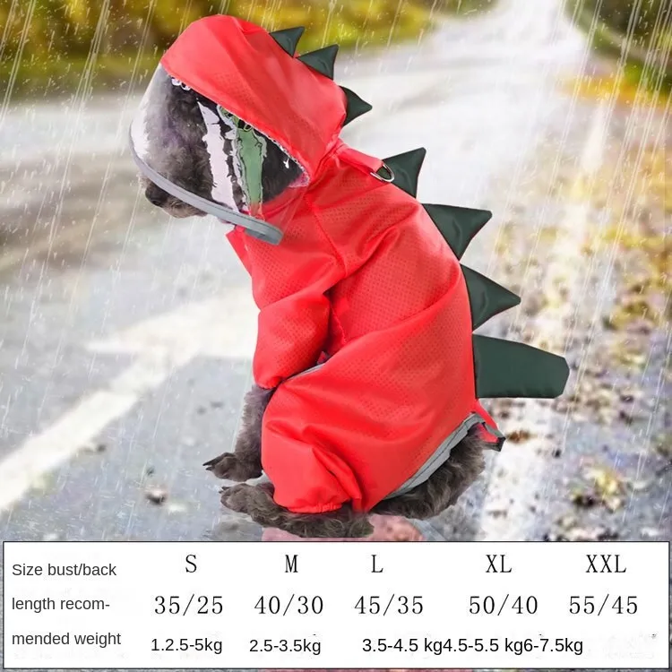 Pet Clothes Transparent Raincoat Dinosaur Four-Legged Pet Clothing Pet Supplies Spring Summer