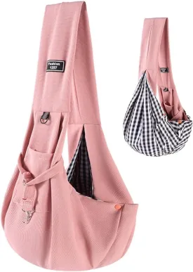 Pet Dog Sling Carrier - Hands-Free Travel Safe Bag for Small Puppies and Kittens up to 15 lbs, Comfortable Backpack for Outdoor Adventures and Subway Travel, Pink