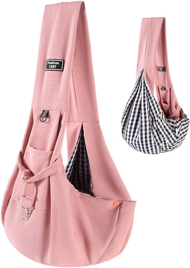 Pet Dog Sling Carrier - Hands-Free Travel Safe Bag for Small Puppies and Kittens up to 15 lbs, Comfortable Backpack for Outdoor Adventures and Subway Travel, Pink