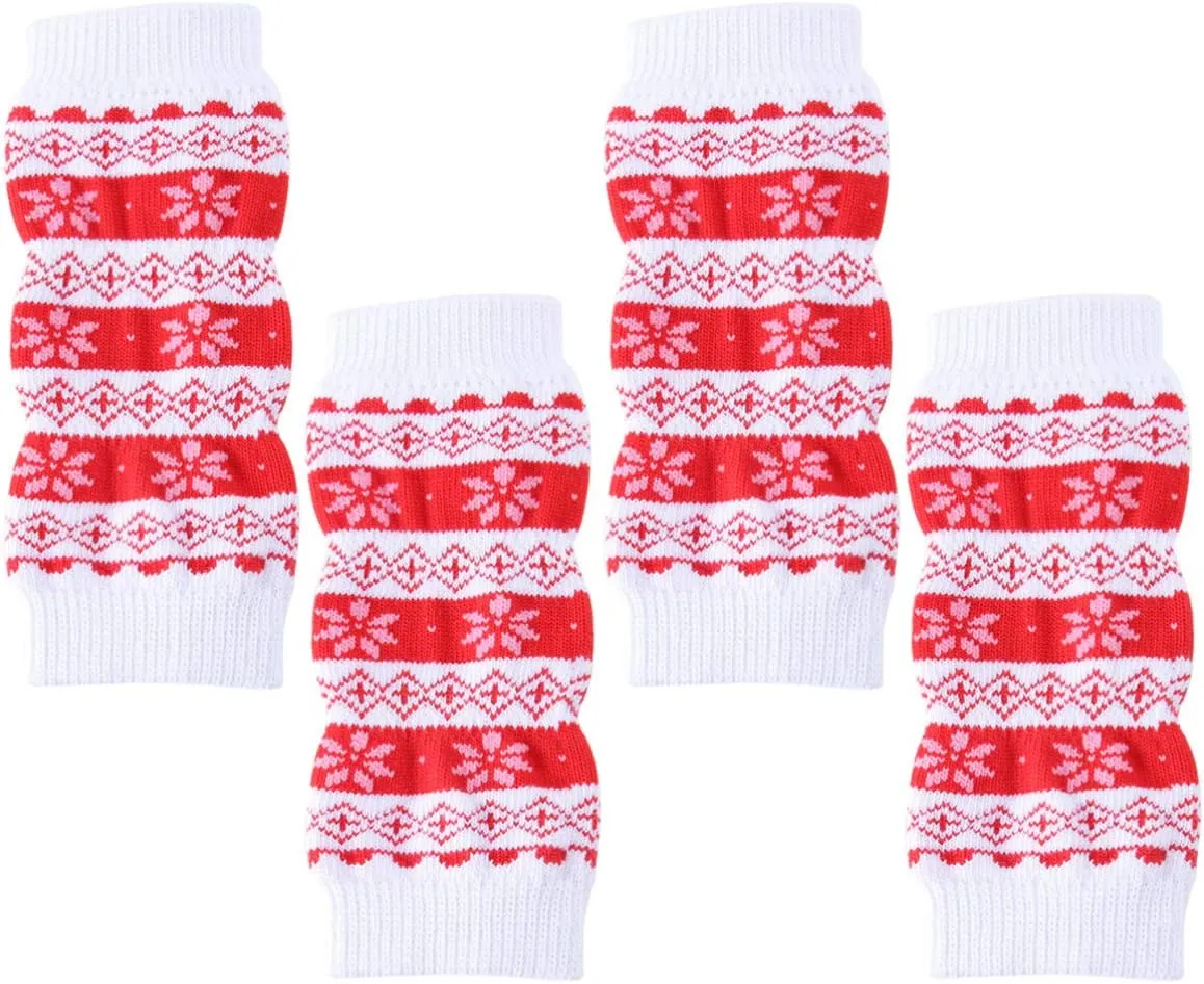POPETPOP 4Pcs Knitted Dog Leg Warmers Winter Warm Pet Dog Leg Socks Snow Print