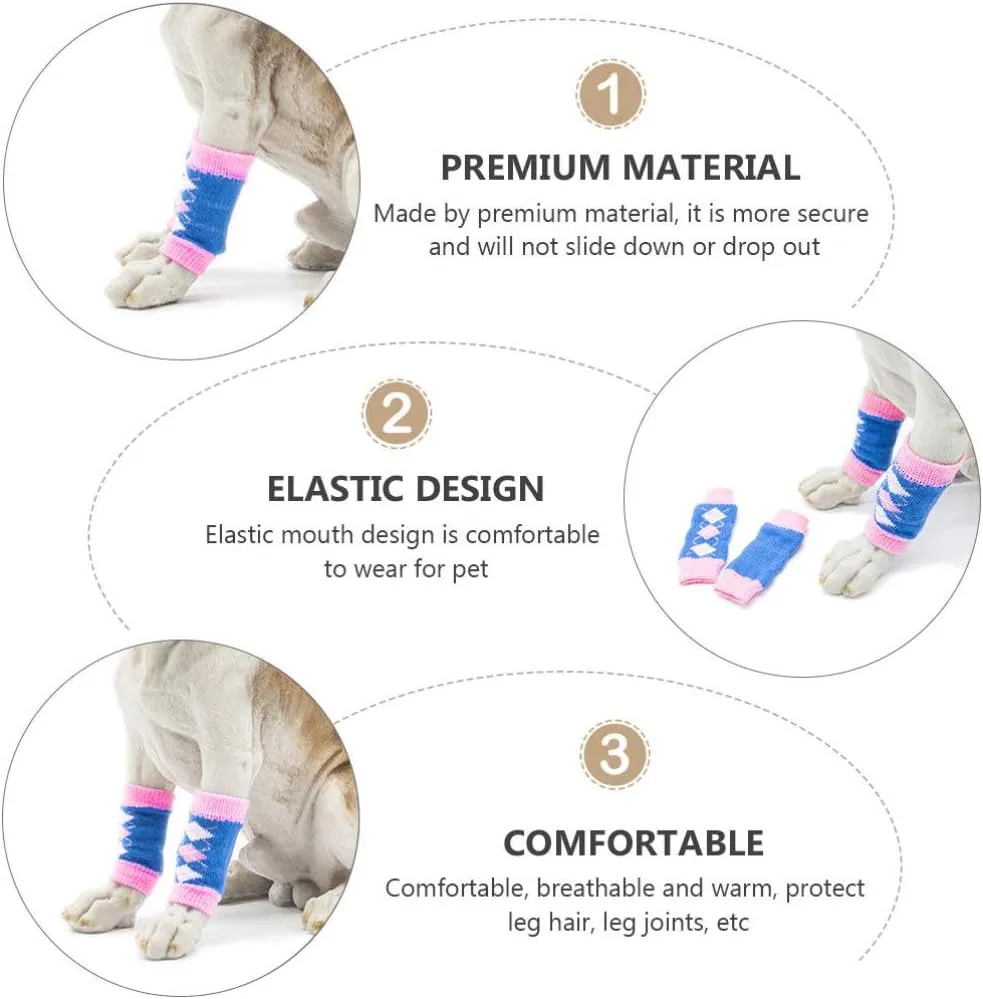 POPETPOP 4Pcs Knitted Dog Leg Warmers Winter Warm Pet Dog Leg Socks Snow Print