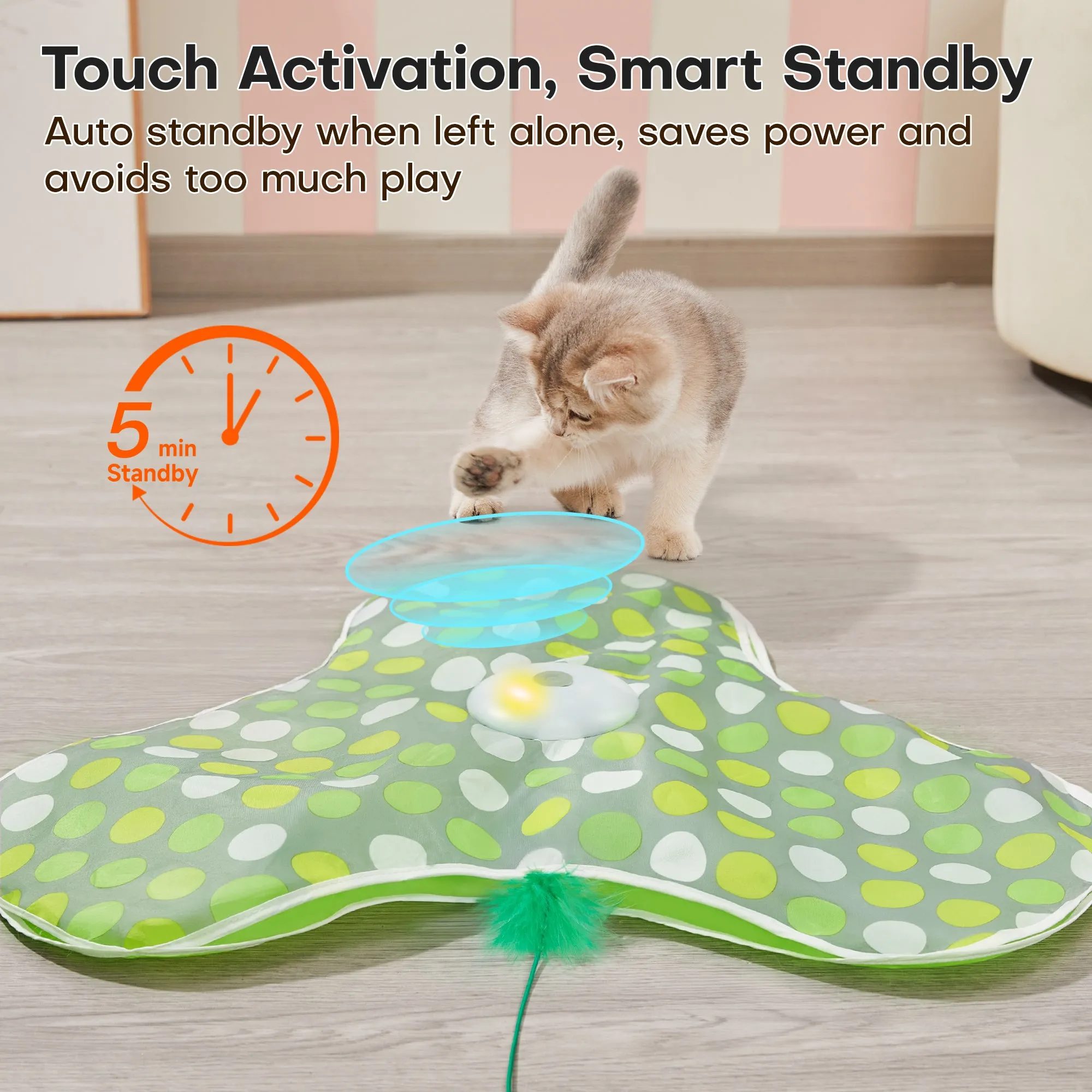 Potaroma Interactive Hide and Seek Cat Toys, in-The-Cover Moving Feather, Kitten Wand Toy,